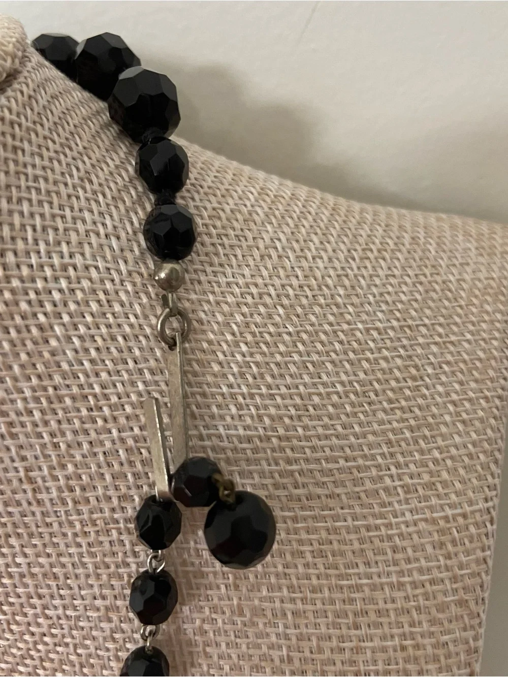 Vintage Made in Austria Black Faceted Crystal Glass Bead Necklace – Mid-Century
